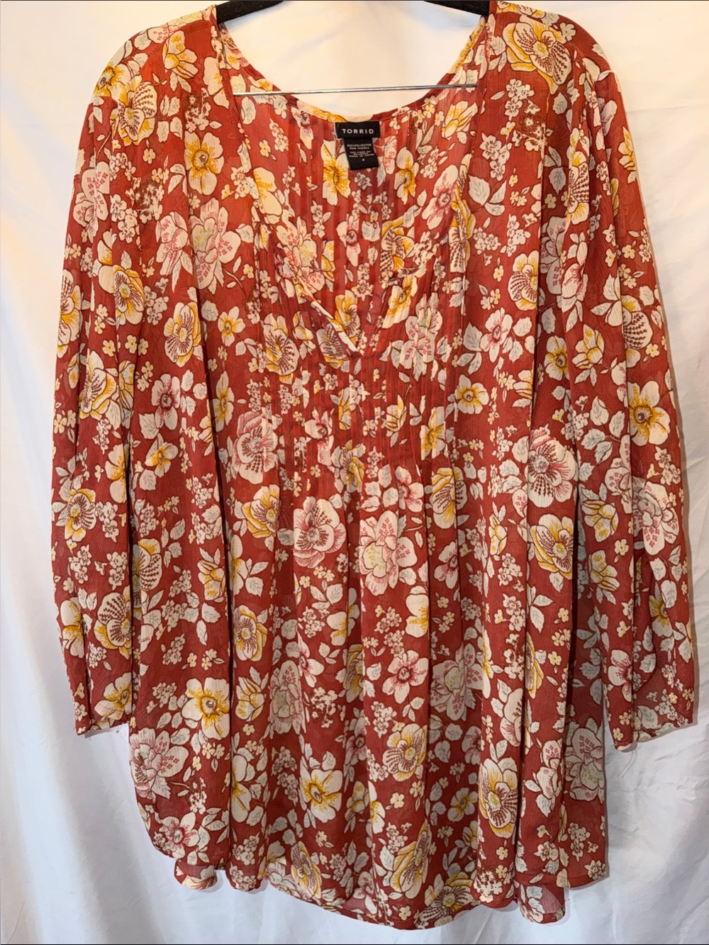 torrid Rust Floral Pintuck Tunic with Yellow Accents